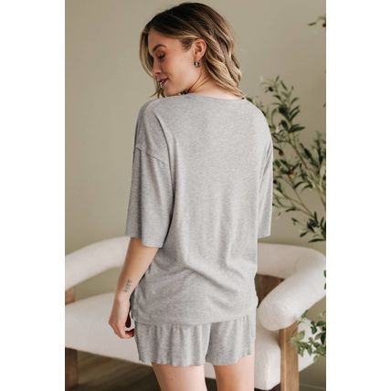 Gray Solid Color Loose Tee 2 Piece Shorts Set