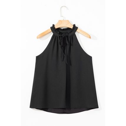 Black Pinched V Neck Tie Loose Tank Top