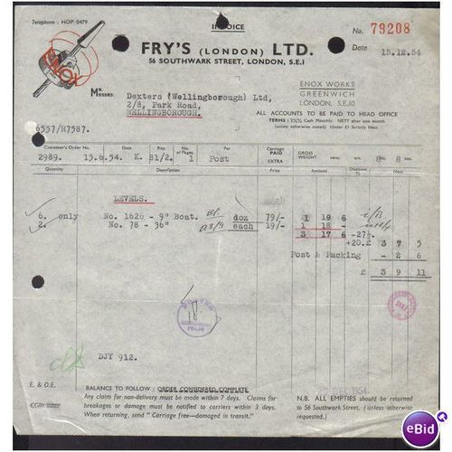FRYS LTD,SOUTHWARK ST ,LONDON ,SE1, 15/12/1954