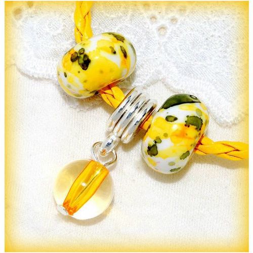 BARGAIN Woven Braided Bracelet Yellow Marble Ball Charm Euro Bead Jewellery 1318