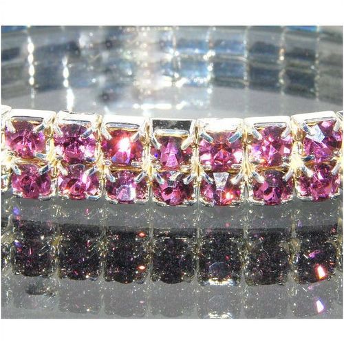 2 Row Wedding Party Purple Rhinestone Stretch Bangle Bracelet Jewellery 1351