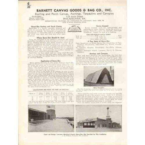 barnett canvas goods bag company 1938 roofing awnings vintage catalog
