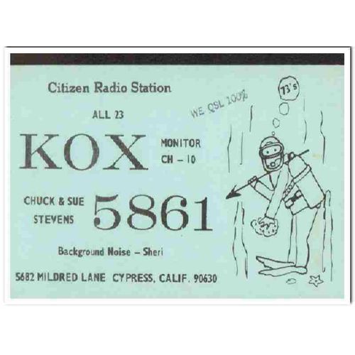 kox-5861 chuck stevens cypress calif 1960s cb qsl vintage postcard2