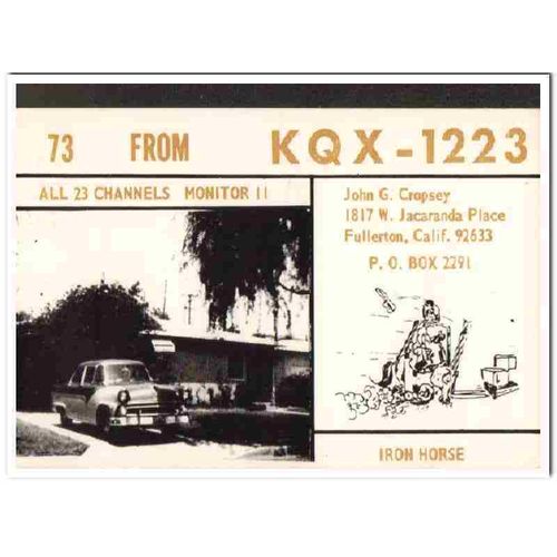 kqx-1223 john cropsey fullerton calif 1960s cb qsl vintage postcard