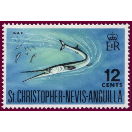St Kitts Nevis 1969 Fish 12c Neeedlefish Mounted Mint MM SG 196 Sc 196 stamp