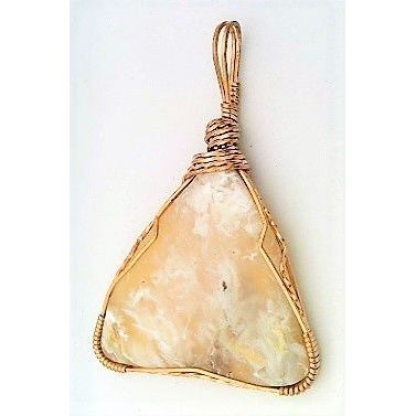 White Plume Agate Bronze Wire Wrap Gemstone Pendant 23