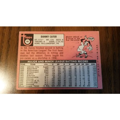 1969 Topps Card # 044 Danny Cater Very Good (3) Oakland Athletics