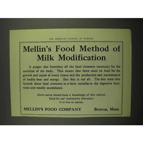 1918 Mellin's Baby Food Ad - Method Milk Modification