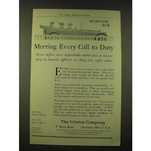 1918 Winton Six Ad - Meeting Every Call to Duty