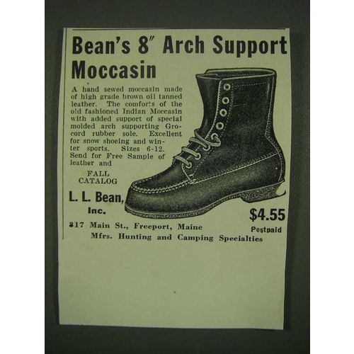 1940 L.L. Bean 8" arch support Moccasin Boot Ad
