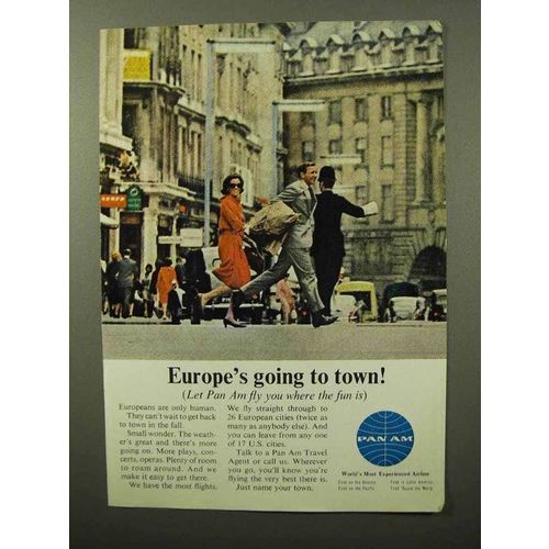 1964 Pan Am Airlines Ad - Europe's Going to Town!