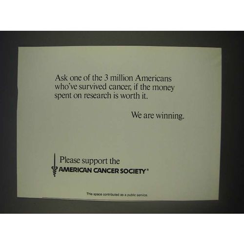 1989 American Cancer Society Ad - Ask one of the 3 million Americans