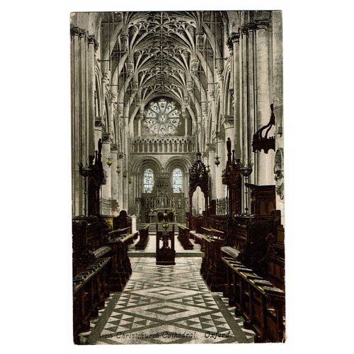 OLD TINTED POSTCARD CHRIST CHURCH CATHEDRAL INTERIOR OXFORD POSTED 1926. OX/11