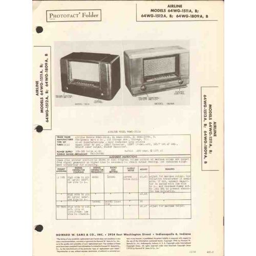 AIRLINE model 64WG-151xx 64WG-1809x AM radio Sams Photofact manual