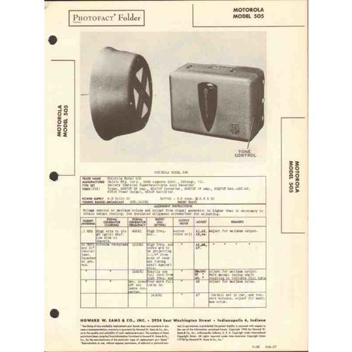 MOTOROLA model 505 6 tube AM car radio receiver Sams Photofact manual