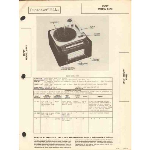 ESPEY model 6545 AM radio receiver phonograph Sams Photofact manual