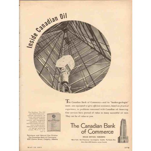 CANADIAN BANK OF COMMERCE 1953 inside oil banker geologist vintage ad
