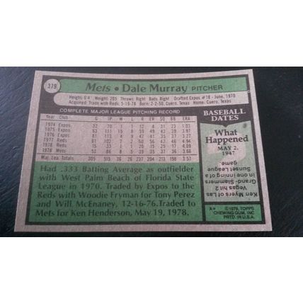 1979 Topps Card # 379 Dale Murray Excellent-Mint (6) New York Mets