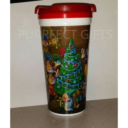 DISNEYLAND HAPPY HOLIDAY CHRISTMAS THEMED TRAVEL MUG CUP W LID~NEW~SNOW WHITE
