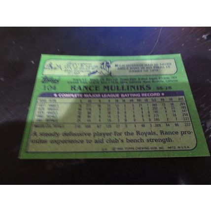 1982 Topps Card # 104 Rance Mulliniks Excellent-Mint (6) Kansas City Royals