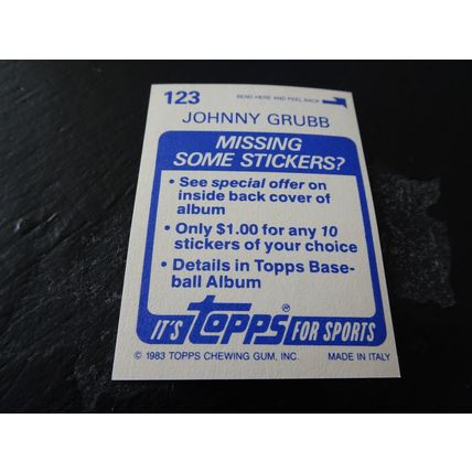 1983 Topps Stickers # 123 Johnny Grubb Very Good-Excellent (4) Texas Rangers