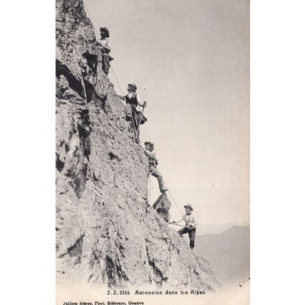 Switzerland Ascension Dans Les Alpes Old Mountain Climbing Postcard