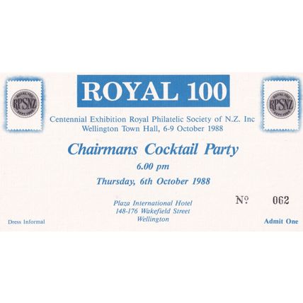 New Zealand Philatelic Society Chairman Wellington Cocktail Party Private Invita