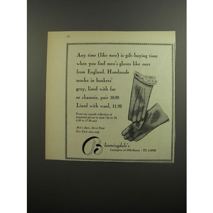 1952 Bloomingdale's Gloves Ad - Any time (like now) is gift-buying time
