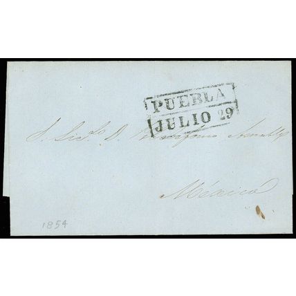 1854 MEXICO FLS, "PUEBLA JULIO 29" Boxed Pmk, ROLLAND FRERES BORDEAUX Stationery