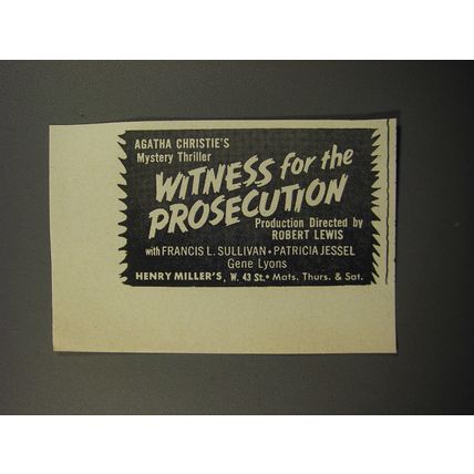 1956 Witness for the Prosecution Play Ad - Agatha Christie's Mystery Thriller