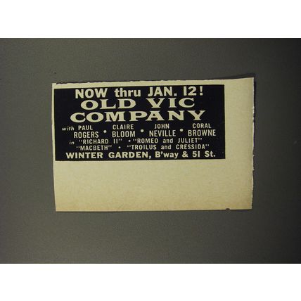 1956 Old Vic Company Ad - Now thru Jan. 12