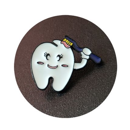 Tooth Enamel Pin Badge Cartoon Style Brush Lapel 2.4 cm X 2.9 cm Comic Fun BA69