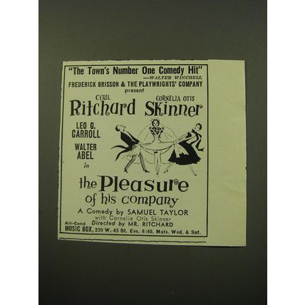 1959 The Pleasure of his Company Play Ad - The Town's Number One Comedy Hit