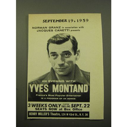 1959 An Evening with Yves Montand Ad - Norman Granz Jacques Canetti Presents