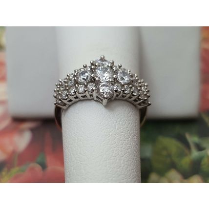 Rhombus Cluster Ring Made With Swarovski Zirconia Size L½ Platinum 925 Silver