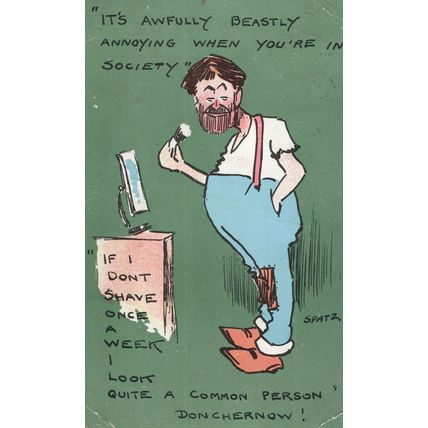 Fat Man Shaving Razor Cream Spatz Old Comic Postcard