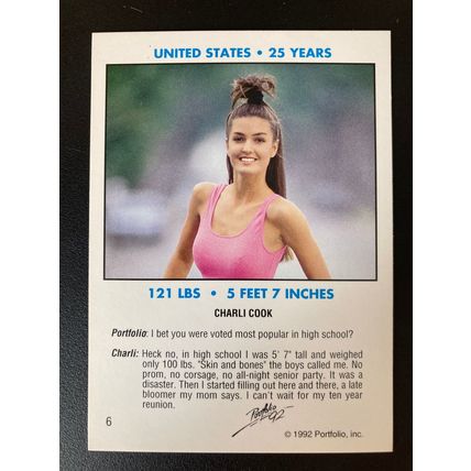 Portfolio '92 International Swimsuit Base trading card # 6 Charli Cook (A)