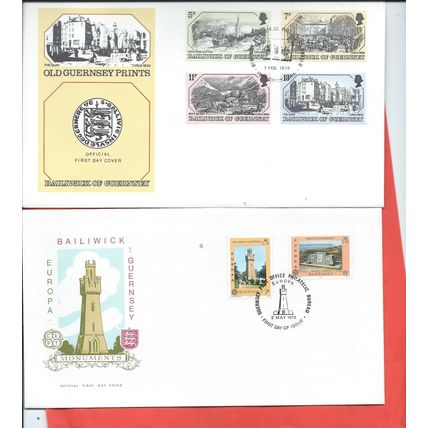 Guernsey stamps. 16 FDC from 1972 to 1980. 1972 Royal Silver Wedding etc (F322