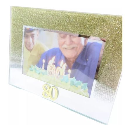 80 Birthday Photo Frame 14 CM Golden Glitter Home Decor Picture Freestanding