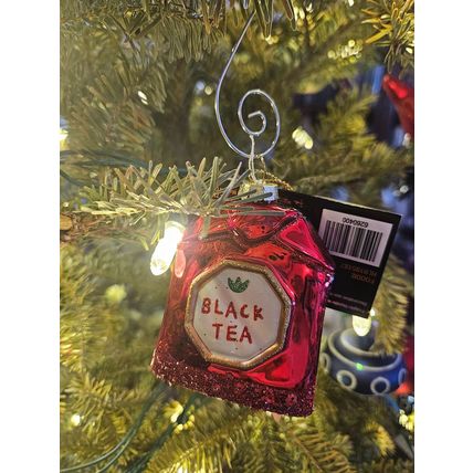 Tea Bag Ornaments - Set of Two Black Tea & Green Tea - Shiny Glass