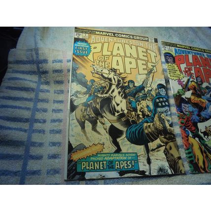 Adventures on PLANET OF THE APES 1 & 2! Marvel Comics, 1975! Both FN/FN+! $40.00