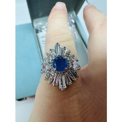 Sz7 Ring RBP3012 Nat Fusion Cornflower Blue Quartz Rhodium P Band SR$74