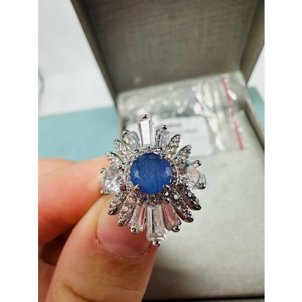 Sz7 Ring RBP3012 Nat Fusion Cornflower Blue Quartz Rhodium P Band SR$74