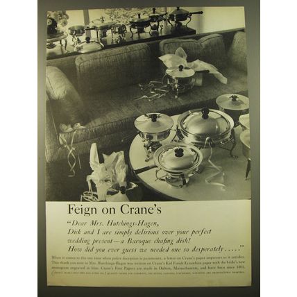 1961 Crane's Paper Ad - Feign on Crane's