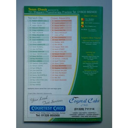NORWICH CITY v CREWE ALEXANDRA Div1 20/11/2001
