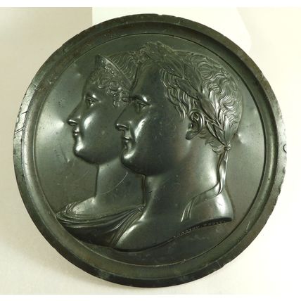 Antique Napoleon Bonaparte & Josephine Large Lead Relief Plaque Andrieu Fecit
