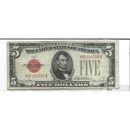 1928-F US $5.00 Bill VF