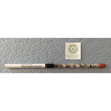MINIATURE ROCK COLLECTION PENCIL with VIAL CONTAINING TINY STONES FROM WORLDWIDE