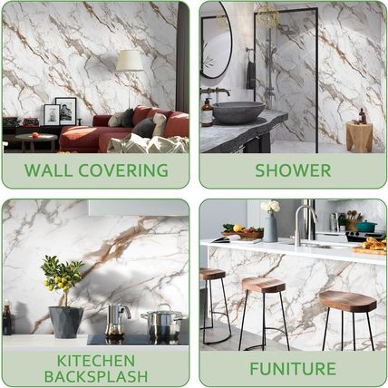 Marble Peel and Stick Waterproof Wall Paneling, 118" X 47" Calacatta Gold Glossy