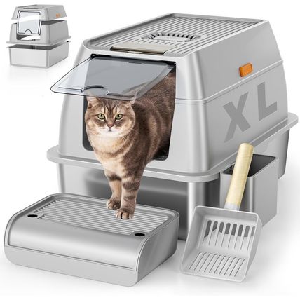 Stainless Steel Cat Litter Box with Lid, XL Extra Large Litter Box for Big Cats,